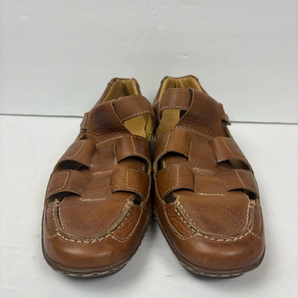 Sandro Tan Brown Leather Fisherman Sandals Comfort And Gel Mens size 9.5 D